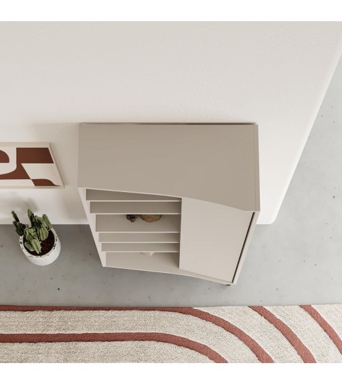 Libreria Frem con anta e 6 nicchie a giorno colore cashmere