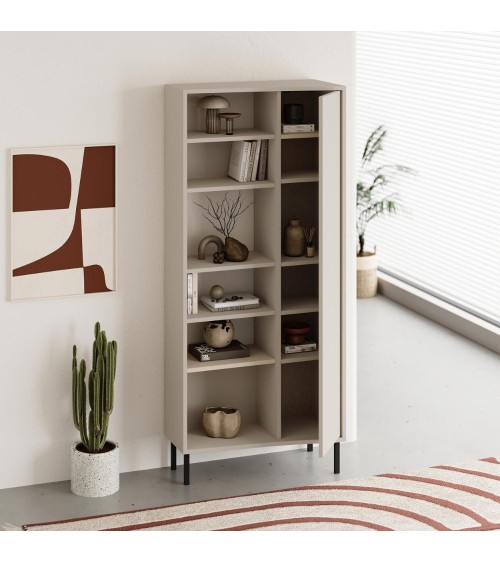 Libreria Frem con anta e 6 nicchie a giorno colore cashmere
