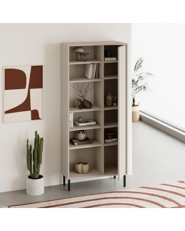 Libreria Frem con anta e 6 nicchie a giorno colore cashmere