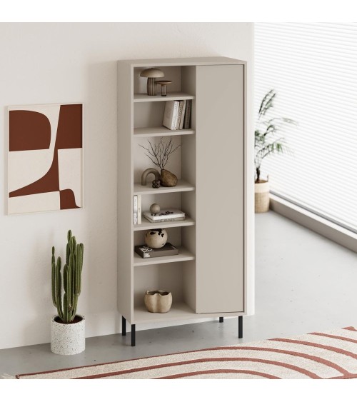 Libreria Frem con anta e 6 nicchie a giorno colore cashmere