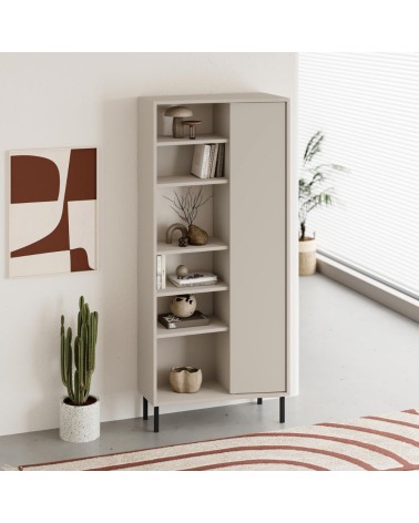 Libreria Frem con anta e 6 nicchie a giorno colore cashmere