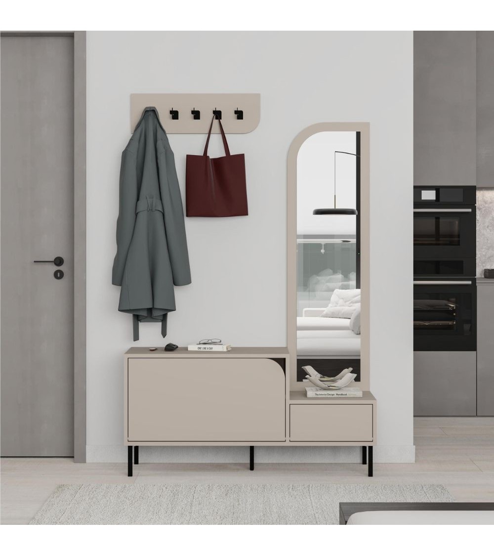 Mobile ingresso Mila con scarpiera ganci appendi abito e specchio colore cashmere