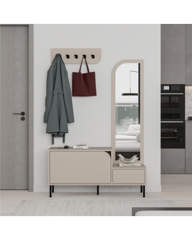 Mobile ingresso Mila con scarpiera ganci appendi abito e specchio colore cashmere
