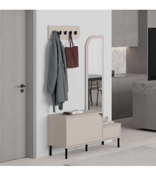 Mobile ingresso Mila con scarpiera ganci appendi abito e specchio colore cashmere