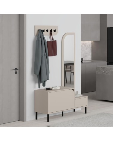 Mobile ingresso Mila con scarpiera ganci appendi abito e specchio colore cashmere