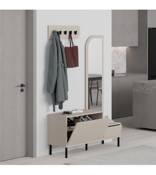 Mobile ingresso Mila con scarpiera ganci appendi abito e specchio colore cashmere