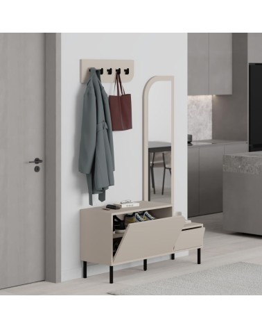 Mobile ingresso Mila con scarpiera ganci appendi abito e specchio colore cashmere