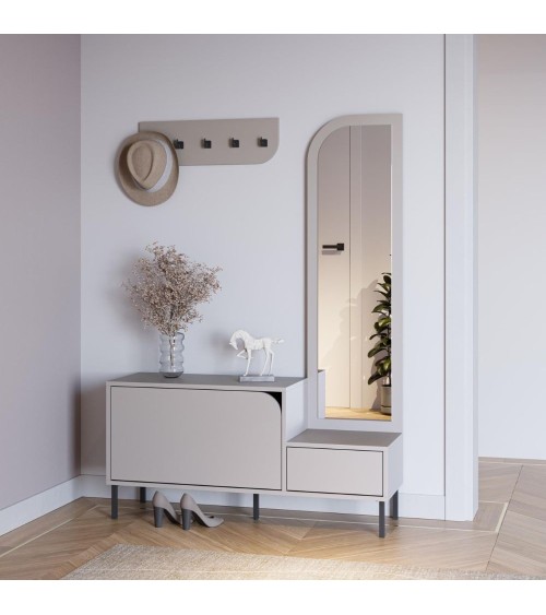 Mobile ingresso Mila con scarpiera ganci appendi abito e specchio colore cashmere