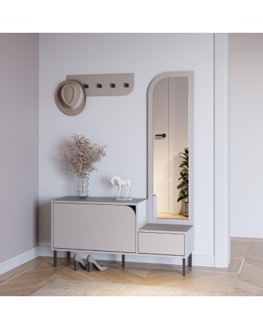 Mobile ingresso Mila con scarpiera ganci appendi abito e specchio colore cashmere