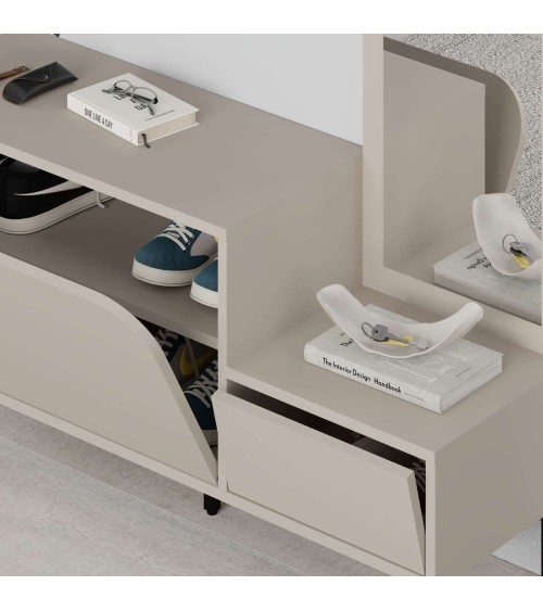Mobile ingresso Mila con scarpiera ganci appendi abito e specchio colore cashmere