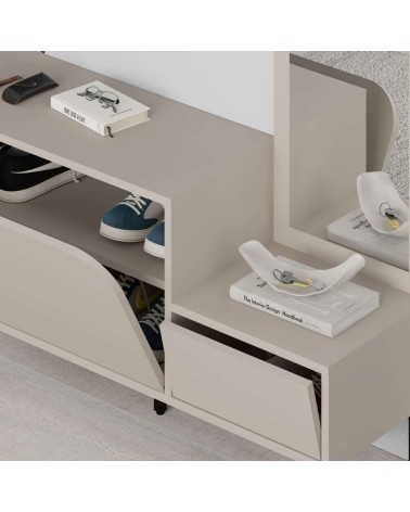 Mobile ingresso Mila con scarpiera ganci appendi abito e specchio colore cashmere