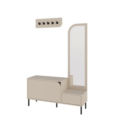 Mobile ingresso Mila con scarpiera ganci appendi abito e specchio colore cashmere