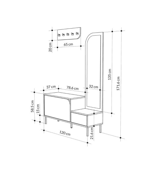 Mobile ingresso Mila con scarpiera ganci appendi abito e specchio colore cashmere
