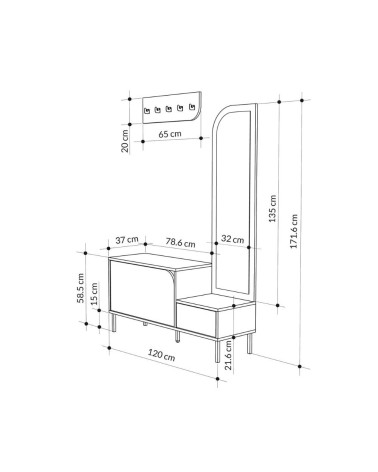 Mobile ingresso Mila con scarpiera ganci appendi abito e specchio colore cashmere