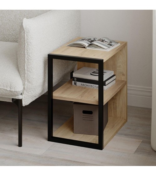 Tavolino Echo con 1 ripiano e dettaglio frontale nero colore rovere