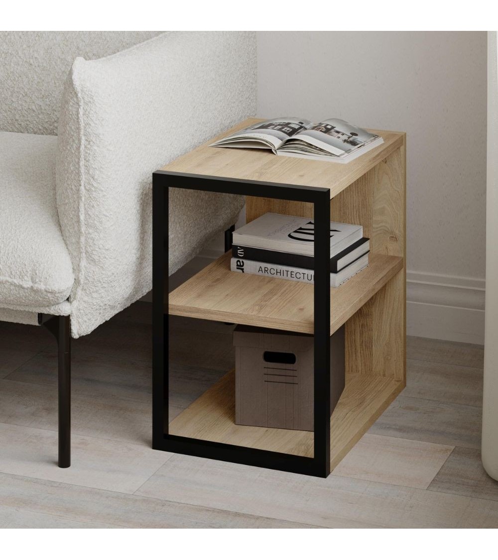 Tavolino Echo con 1 ripiano e dettaglio frontale nero colore rovere