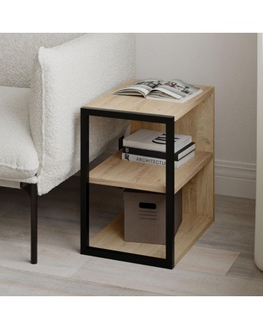 Tavolino Echo con 1 ripiano e dettaglio frontale nero colore rovere