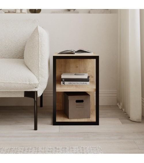 Tavolino Echo con 1 ripiano e dettaglio frontale nero colore rovere