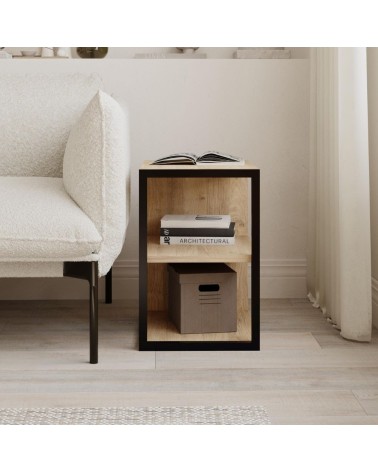Tavolino Echo con 1 ripiano e dettaglio frontale nero colore rovere