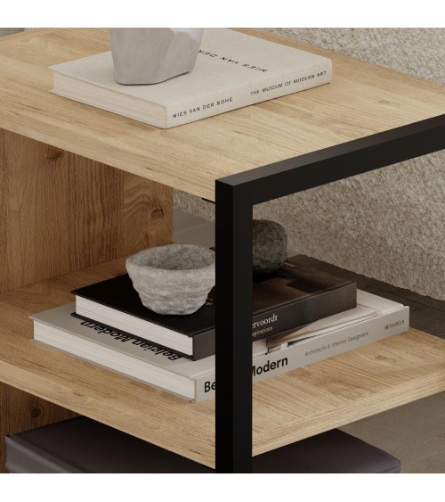 Tavolino Echo con 1 ripiano e dettaglio frontale nero colore rovere