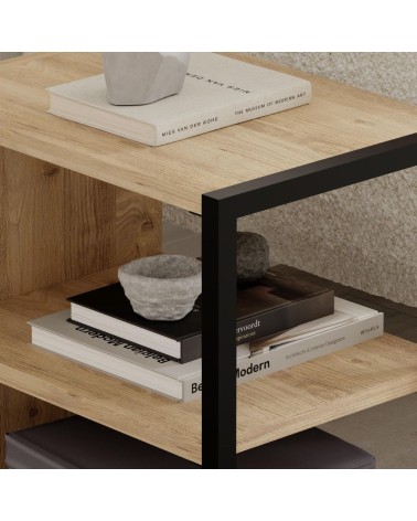 Tavolino Echo con 1 ripiano e dettaglio frontale nero colore rovere