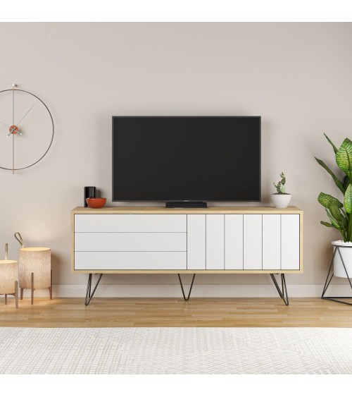 Mobile porta tv Picadilly struttura colore rovere con 2 ante a ribalta colore bianco