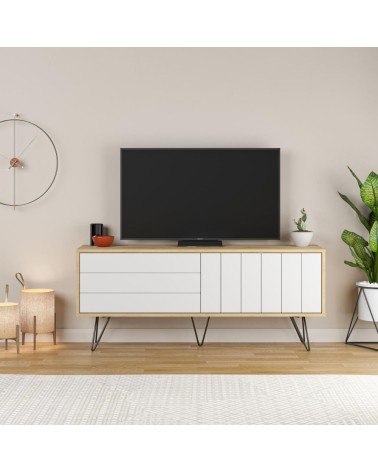 Mobile porta tv Picadilly struttura colore rovere con 2 ante a ribalta colore bianco