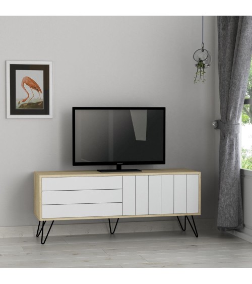 Mobile porta tv Picadilly struttura colore rovere con 2 ante a ribalta colore bianco