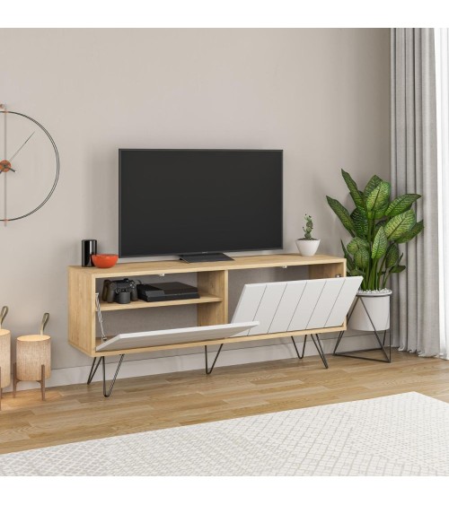 Mobile porta tv Picadilly struttura colore rovere con 2 ante a ribalta colore bianco