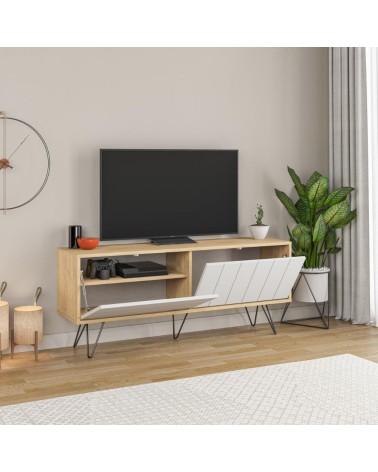 Mobile porta tv Picadilly struttura colore rovere con 2 ante a ribalta colore bianco