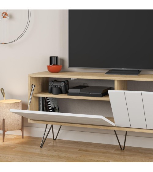Mobile porta tv Picadilly struttura colore rovere con 2 ante a ribalta colore bianco