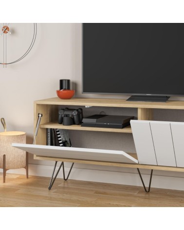 Mobile porta tv Picadilly struttura colore rovere con 2 ante a ribalta colore bianco
