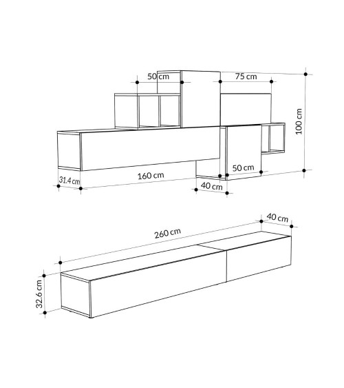 Parete attrezzata Tromen 260 cm. cashmere e rovere MTV234479