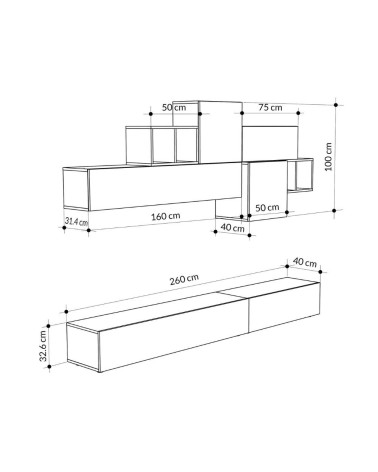 Parete attrezzata Tromen 260 cm. cashmere e rovere MTV234479