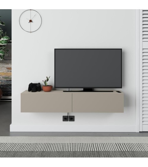 Mobile porta TV sospeso Francy cashmere con ante a ribalta 135x31.7x25 cm.