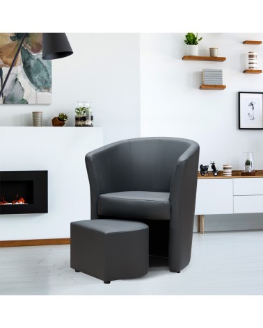 Poltrona Pegasus con pouf estraibile in ecopelle grigio scuro