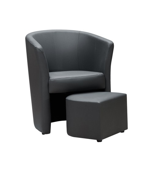 Poltrona Pegasus con pouf estraibile in ecopelle grigio scuro