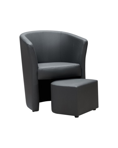 Poltrona Pegasus con pouf estraibile in ecopelle grigio scuro