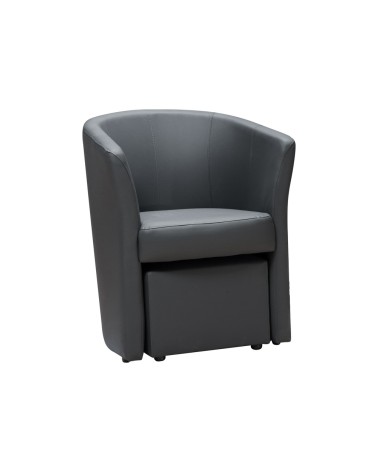 Poltrona Pegasus con pouf estraibile in ecopelle grigio scuro