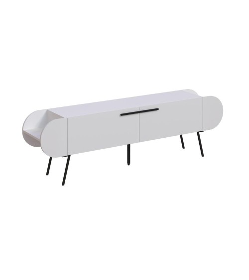 Mobile porta tv Capsule con due ante a ribalta e ripiani laterali colore bianco