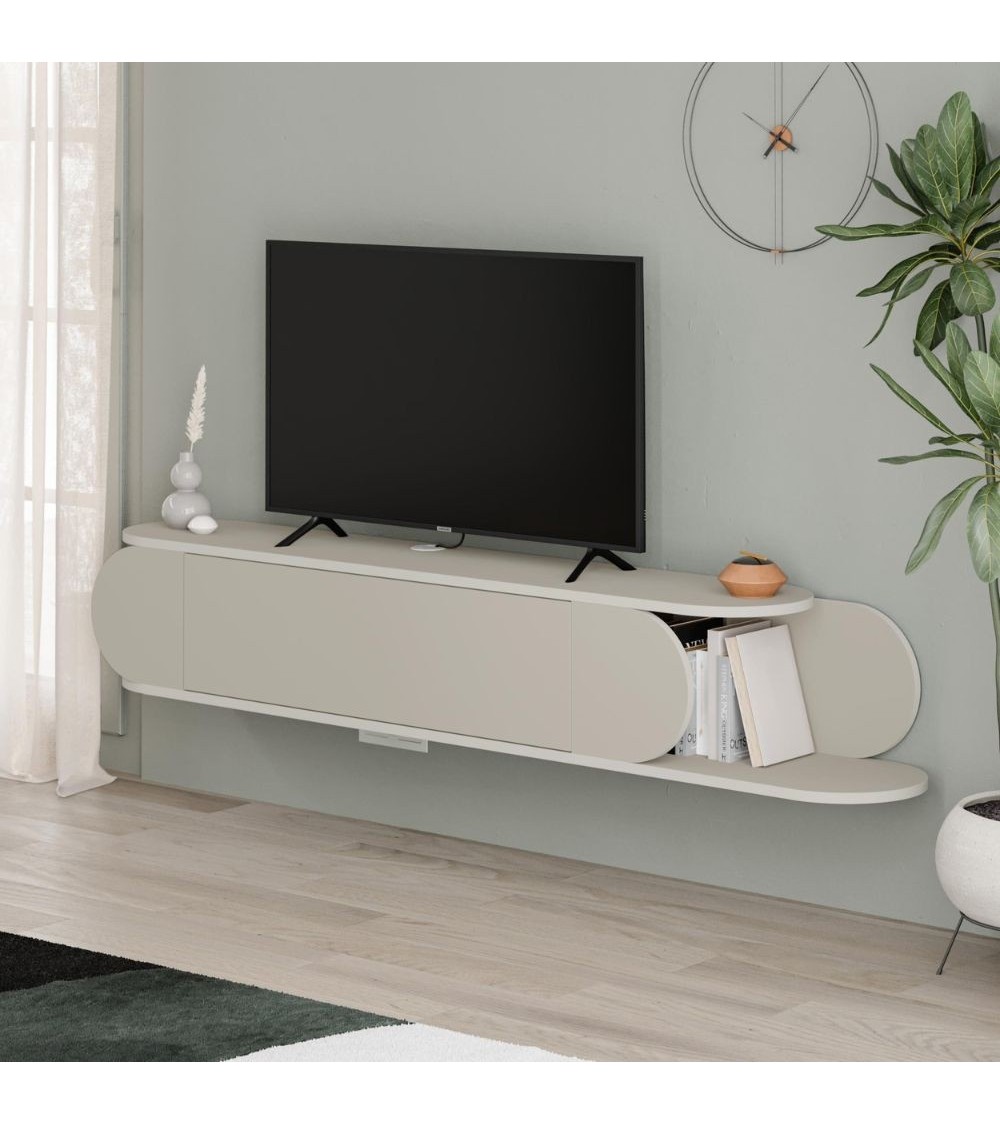 Mobile porta tv sospeso Tone con 2 ante a ribalta e vano laterale a giorno colore cashmere