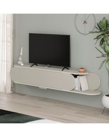 Mobile porta tv sospeso Tone con 2 ante a ribalta e vano laterale a giorno colore cashmere