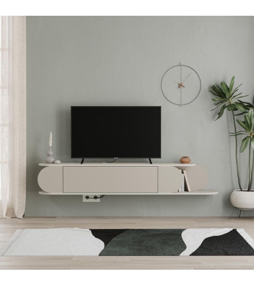 Mobile porta tv sospeso Tone con 2 ante a ribalta e vano laterale a giorno colore cashmere