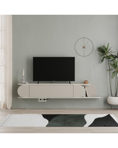 Mobile porta tv sospeso Tone con 2 ante a ribalta e vano laterale a giorno colore cashmere