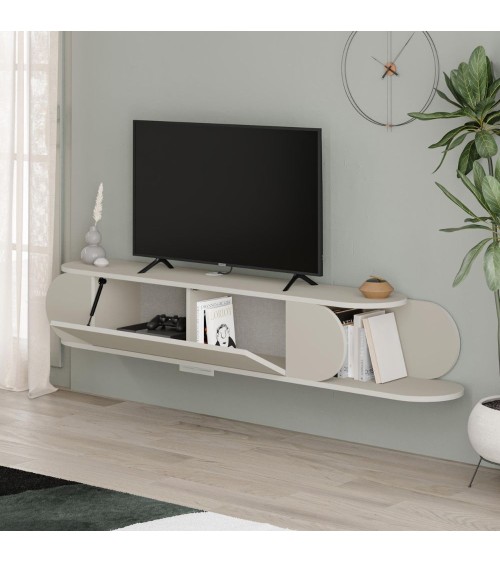 Mobile porta tv sospeso Tone con 2 ante a ribalta e vano laterale a giorno colore cashmere