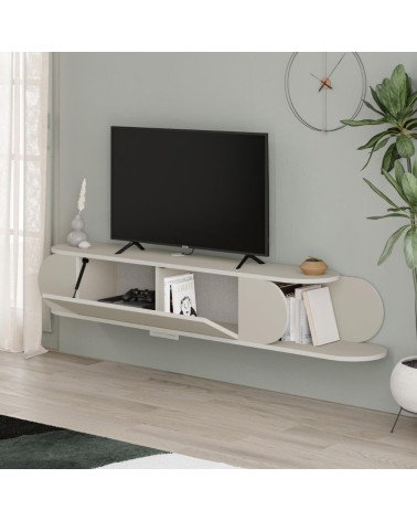 Mobile porta tv sospeso Tone con 2 ante a ribalta e vano laterale a giorno colore cashmere