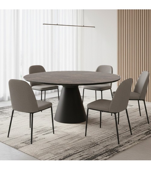 Tavolo allungabile Yandan con piano effetto marmo brown lucido con gamba nera