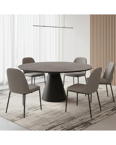 Tavolo allungabile Yandan con piano effetto marmo brown lucido con gamba nera