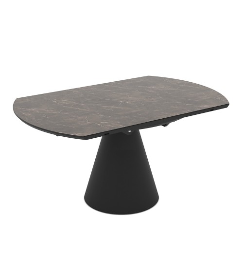 Tavolo allungabile Yandan con piano effetto marmo brown lucido con gamba nera