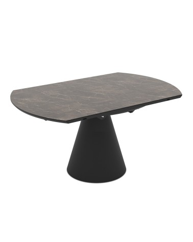 Tavolo allungabile Yandan con piano effetto marmo brown lucido con gamba nera